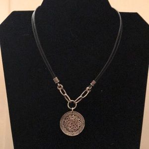 Silpada sterling silver pendant on black leather necklace